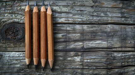 Pencils made of wood placed on a wooden surface