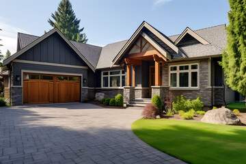 Fototapeta premium Luxury house exterior with garage and driveway.
