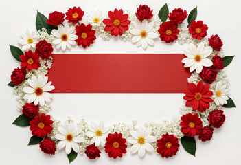Obraz premium indonesia flag in the middle of flower wreath