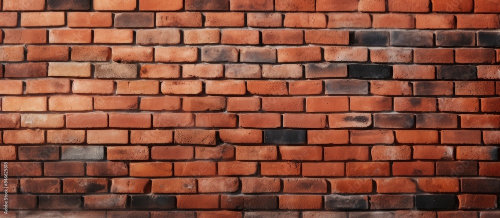 Poster panoramic red brick wall texture background suitable for interior or exterior design with a versatil