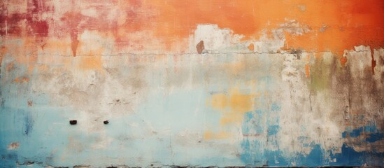 Faded colorful paint on an old wall creates a nostalgic aesthetic with copy space image.