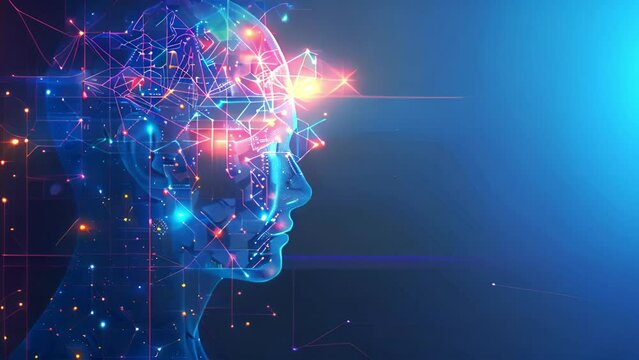 Artificial intelligence brain animation. Futuristic human brain interface concept. Robotic system. Intellectual programming of future human. AI Digital background. Motion design 4k