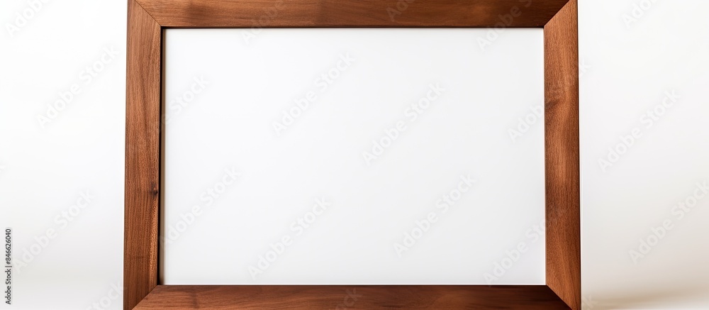Poster brown wooden desktop photo frame displayed vertically on a white background with copy space image.