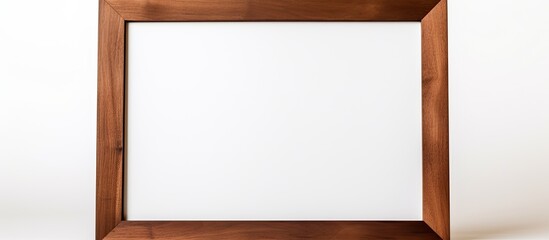 Brown wooden desktop photo frame displayed vertically on a white background with copy space image.