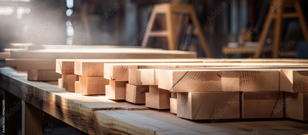 Poster wood processing and joinery work creating wooden furniture, to showcase wood timber in construction.