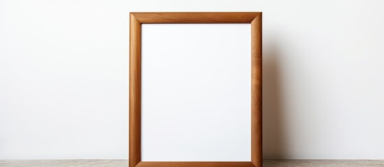 Brown wooden desktop photo frame displayed vertically on a white background with copy space image.