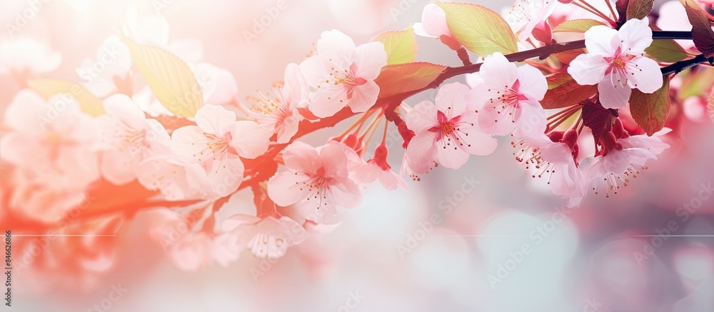 Poster Spring brings blooming flowers and vibrant nature with a lively essence captured in the copy space image.