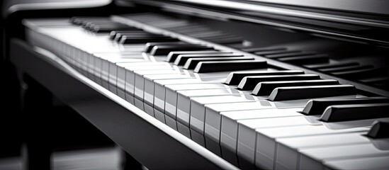 Naklejka premium Monochrome keys on a piano with copy space image.