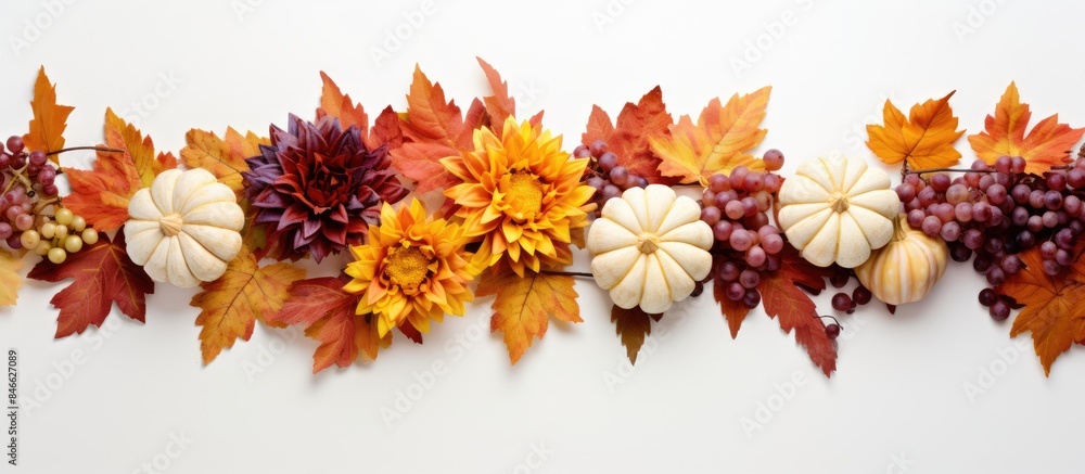 Poster top view of a fall-themed arrangement on a white backdrop with a copy space image.