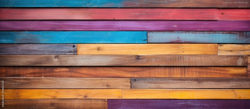 Poster multicolored wood planks reflecting different textures in a copy space image.