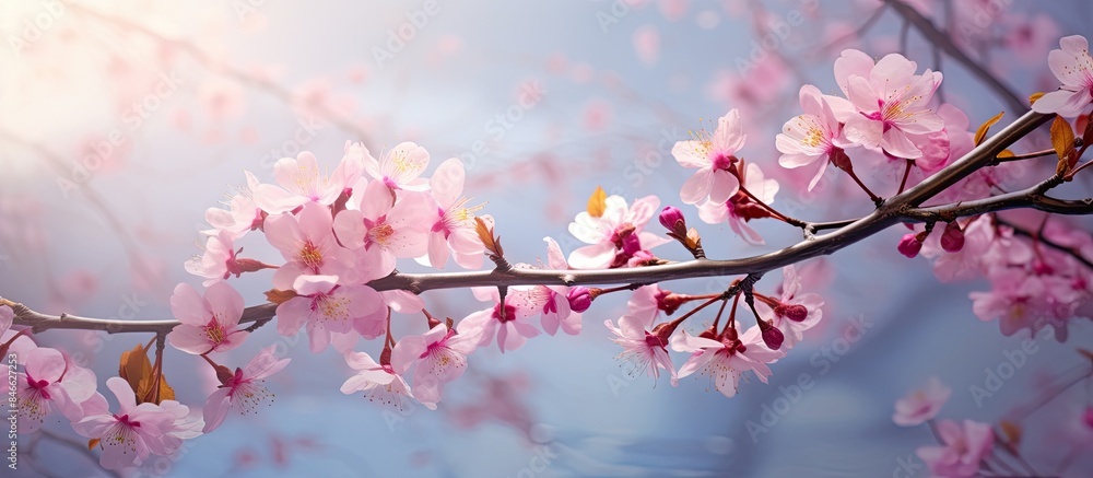Poster spring brings blooming flowers and vibrant nature with a lively essence captured in the copy space i