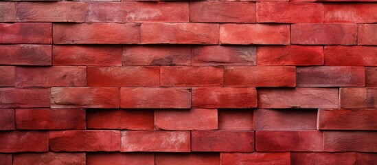 Obraz premium Closeup of a wall texture with bricks arranged in rows of red color, providing a structured pattern, with copy space image.