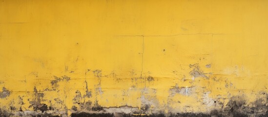 Old faded yellow wall painted with black paint, copy space image.
