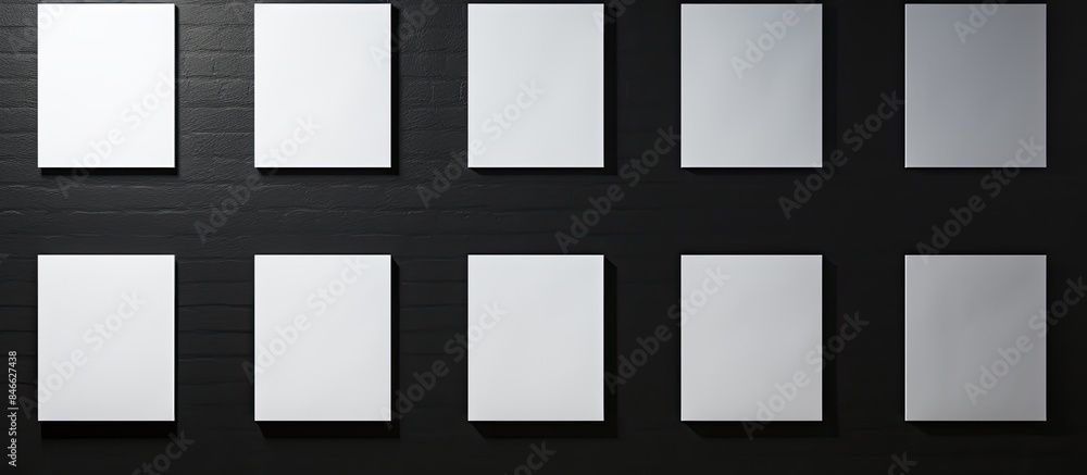 Aufkleber white paper sheets displayed on a black wall providing a copy space image.