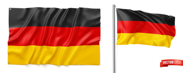 Vector realistic illustration of German flags on a white background.
