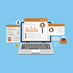 Tax payment concept. State Government taxation, calculation of tax return. Man fills the tax form, documents, calendar, calculator, laptop. Pay the bills, invoices, payrolls. Vector 