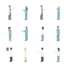 Medical characters isometric set. Doctor and nurse icons isolated on white background.