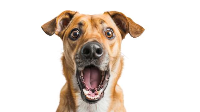 Amazed, shocked, surprised dog on a transparent background