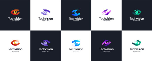 collection of technology logos with the concept of vision, digital, artificial intelligence, logo design illustration.
