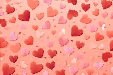 Red and pink love hearts seamless pattern vector illustration, Beautiful Confetti Hearts Falling on Background. Invitation Template Background Design, Greeting Card, Poster. Valentine Day