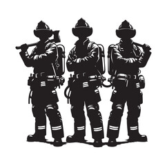 Firefighters pose silhouette vector illustration 