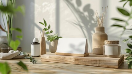 Green Living EcoFriendly Workspace with Sustainable Business Cards and Lush Plants