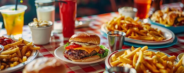 Retro diner menu with classic American dishes, 4K hyperrealistic photo