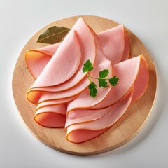 Thin slices of ham on white background.