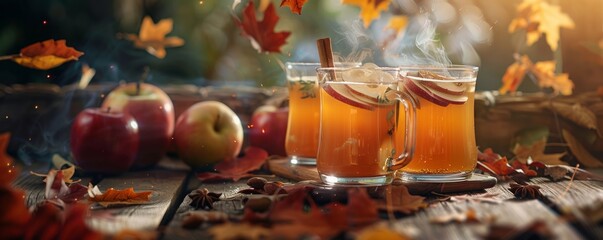 Making caramel apple cider for National Caramel Apple Cider Day, October 26th, warming beverages and fall flavors, 4K hyperrealistic photo.