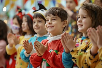 Young children applaud during indoor performance