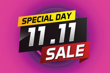 11.11 Special day sale word concept vector illustration with ribbon and 3d style for use landing page, template, ui, web, mobile app, poster, banner, flyer, background, gift card, coupon

