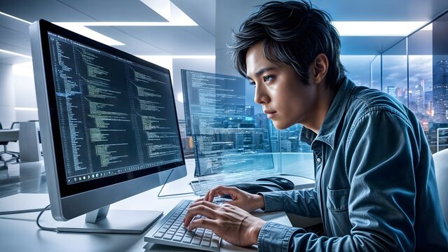 programmer person typing  code  on a computer