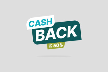 Three-dimension cash back up to 50 percent sale template. Refund and money return after shopping special offer commerce financial deal vector illustration isolated on grey background.