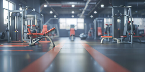 Obraz premium A spacious gym room featuring red and black equipment