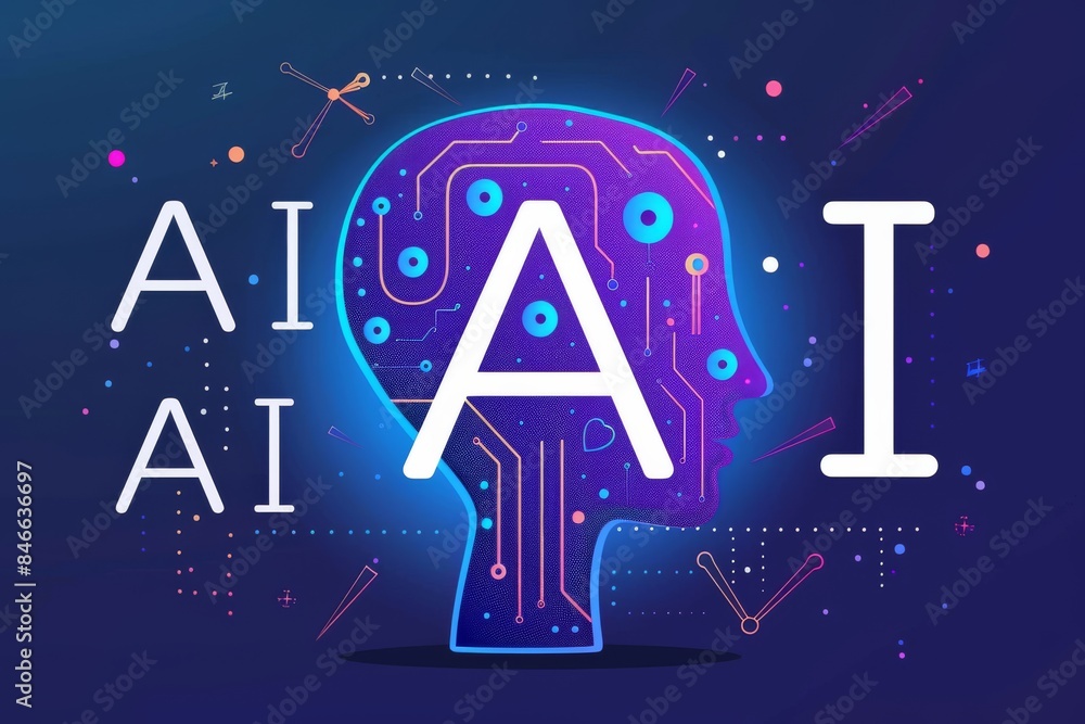 Poster ai digital interface with vibrant colors, representing advanced technology and artificial intelligen