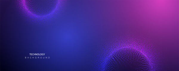 Technology ai particles banner. Dots cosmos big data neon round background. Artificial Intelligence futuristic circles connect design.