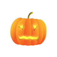 Realistic vector halloween scary carved pumpkin on transparent background.