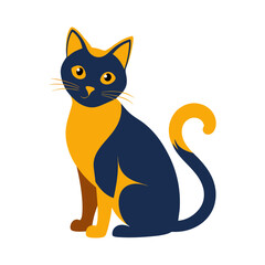 a yellow cat with a blue and orange tail sits on a white background