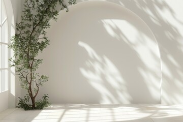Fototapeta premium Tranquil indoor garden corner with sunlight and shadow play