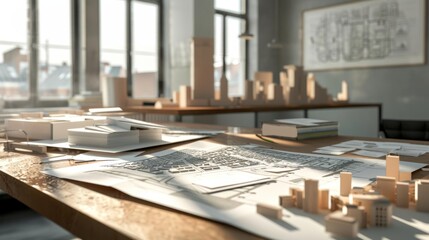 City Dreams Urban Planner's Office with Business Cards Zoning Maps and Drafting Tools