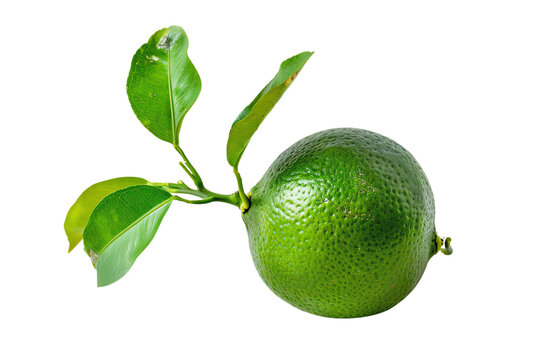 Fresh green lime with leaves on a white background. Perfect for food, beverage, and health-related themes.