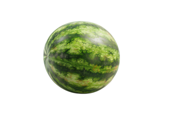 Fresh whole watermelon with green striped rind isolated on white background. Perfect for summer, healthy eating, and fruit themes.