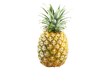 Fototapeta premium A ripe pineapple with a fresh green crown isolated on a white background. Perfect for tropical and healthy food themes.