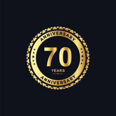 70 Years Anniversary badge with gold style Vector Illustration