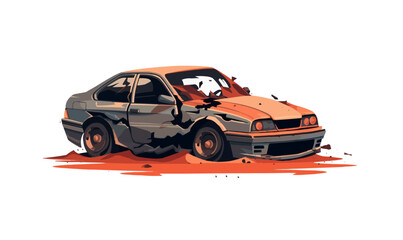 Naklejka premium crashed destroyed generic car vector flat isolated illustration
