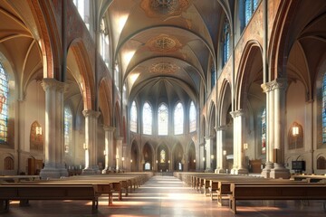 Fototapeta premium The church and the tables and chairs inside