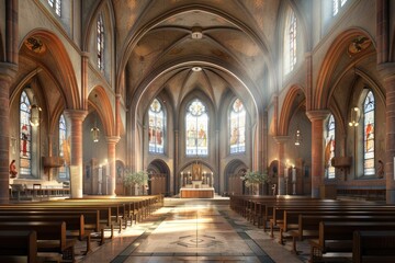 Fototapeta premium The church and the tables and chairs inside