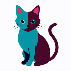 a blue cat with a blue face and a purple tail
