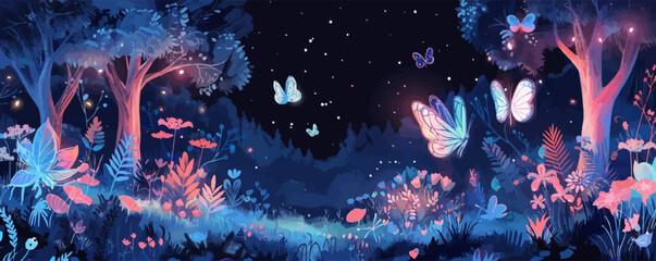 A mystical crystal cave filled with sparkling gemstones and glowing crystals. Vector flat minimalistic isolated