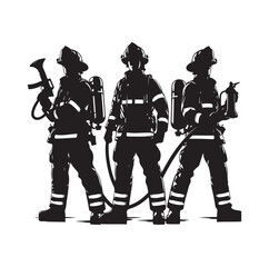 Firefighters pose silhouette vector illustration 